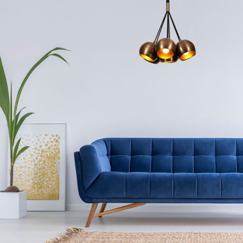 Elegáns vintage csillár, 45 cm átmérő, állítható magasság 108 cm | Fém ház, réz bevonat, 7 x E27 aljzat, IP20 | Tökéletes a modern Glam, ipari és skandináv dekorációhoz, az izzót nem tartalmazza