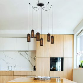   Stílusos ipari csillár, fekete és bronz, 130 x 10 cm | Állítható magasságú, 6 x E27 Max 40W | Tökéletes a modern és skandináv dekorációhoz | IP20 besorolású, elegáns design otthoni és irodai használatra