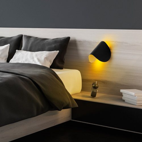 Stílusos fekete falilámpa, fém ház, 17 x 12 x 13 cm | IP20 besorolású, LED 1W 3000K | Tökéletes modern lakberendezéshez, elegáns világítási megoldás nappaliba, hálószobába és irodahelyiségekbe