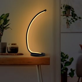   Stílusos fekete asztali lámpa, fém ház, 18 x 43 x 13 cm | 12W-os LED-aljzat, 3000K meleg fény | 80 CRI, IP20 | Tökéletes otthoni irodákba és lakóterekbe, be/ki kapcsoló, 200 cm-es kábelhossz