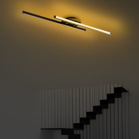   Elegáns fekete csillár, fém test, 86 cm szélesség x 5 cm magasság x 17 cm mélység | Integrált LED 16W 3000K | Stílusos világítás a modern lakberendezéshez, IP20 besorolású, tökéletes nappaliba és étkezőbe