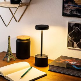   Stílusos fekete asztali lámpa fém házzal, 28 cm magasság, 9 cm átmérő | 5W LED, 3000K meleg fény, 8 órás akkumulátor-élettartam, be/ki kapcsoló | Tökéletes modern lakberendezéshez és környezeti világításhoz