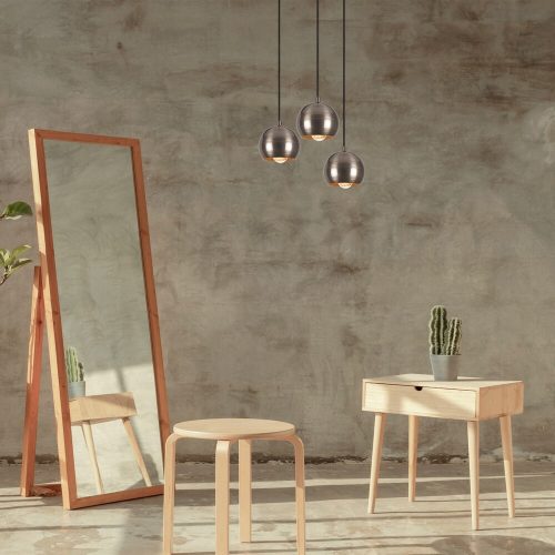 Skandináv csillár, Platina színű, 35 cm Átmérő, 111 cm Magasság | Állítható magasságú, vastest, 3 x E27 Max 40W | Elegáns világítás modern lakberendezéshez és étkezőkhöz