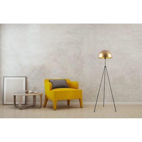 Elbűvölő állólámpa, fém ház, 50 x 50 cm, magasság: 170 cm, sapka átmérője: 40 cm, E27 Max 40W, 200 cm kábel, elegáns arany-fekete dizájn, tökéletes modern nappalikba és hálószobákba, IP20 besorolás.