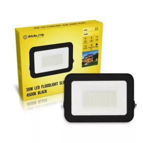   LED reflektor , 30W , 2700 lm , slim, fekete , természetes fehér , IP65 , Asalite