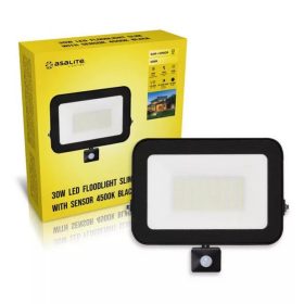   LED reflektor , 30W , 2700 lm , slim , mozgásérzékelős , fekete , természetes fehér , IP65 , Asalite