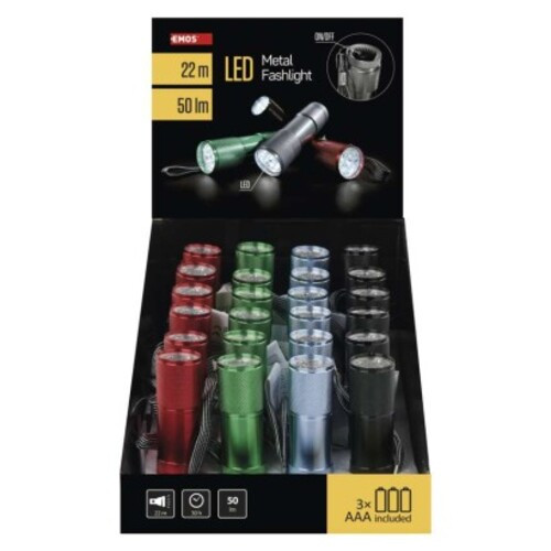EMOS LED zseblámpa 50lm 3xAAA 24db display box, P3848A