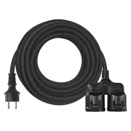 Hosszabbító 10 m, 2 aljzat, fekete, gumi, 250 V, 1,5 mm2, 230V, IP44, EMOS, P0701