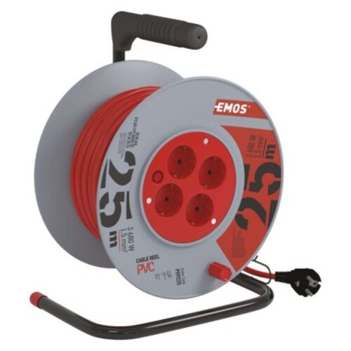 Kábeldob 25 m, 4 aljzat, narancssárga, PVC, 230 V, 1,5 mm2, 230V, IP20, EMOS, P09225