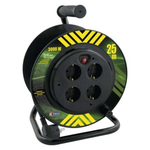 Kábeldob 25 m, 4 aljzat, fekete, PVC, 230 V, 1,5 mm2, 230V, IP20, EMOS, P19427
