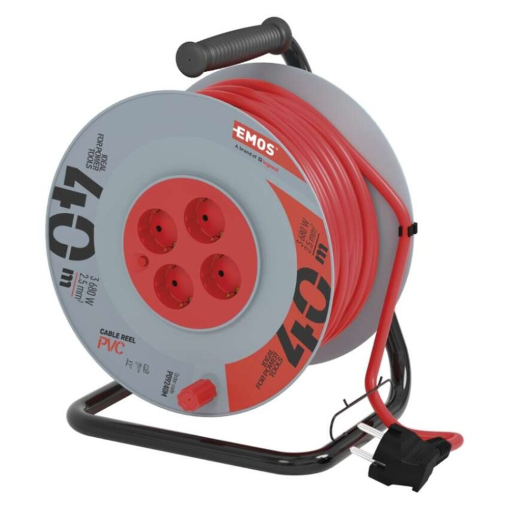 Kábeldob 40 m, 4 aljzat, fekete, PVC, 230 V, 2,5 mm2, 230V, IP20, EMOS, P09240M