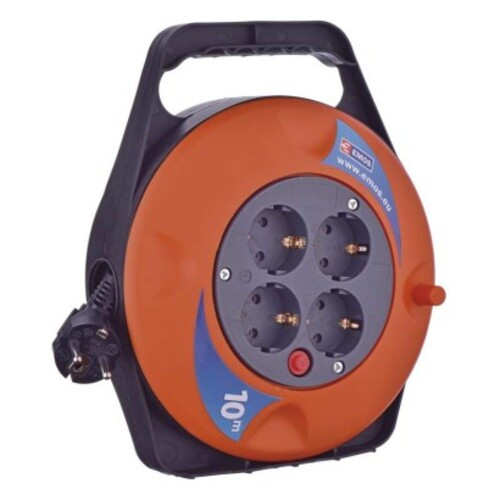 Kábeldob 10 m, 4 aljzat, fekete, PVC, 230 V, 1 mm2, 230V, IP20, EMOS, P19510