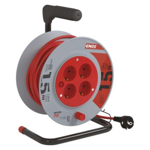 Kábeldob 15 m, 4 aljzat, fekete, PVC, 230 V, 1 mm2, 230V, IP20, EMOS, P19515