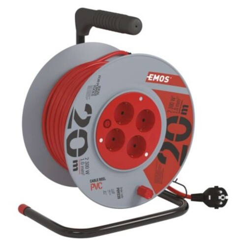 Kábeldob 20 m, 4 aljzat, piros, PVC, 230 V, 1 mm2, 230V, IP20, EMOS, P09220