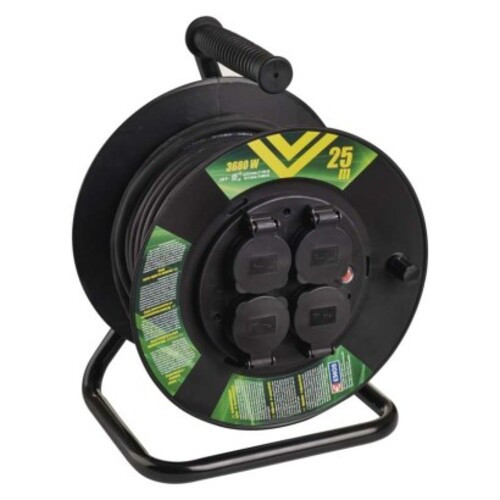 Kültéri kábeldob 25 m, 4 aljzat, fekete, gumi, 230 V, 1,5 mm2, 230V, IP44, EMOS, P08225