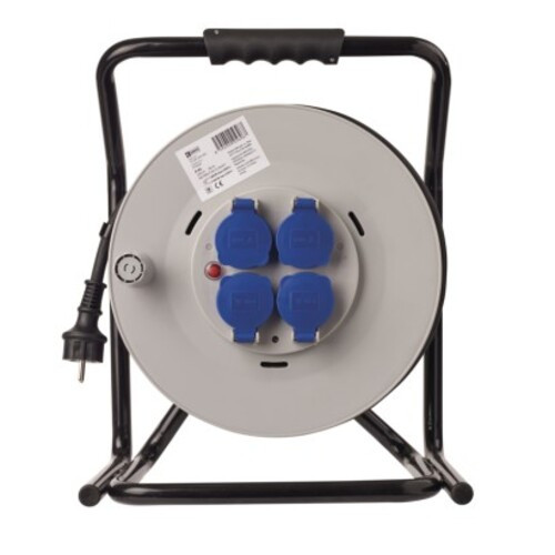 Kültéri kábeldob 50 m, 4 aljzat, fekete, gumi, 230 V, 2,5 mm2, 230V, IP44, EMOS, P19221
