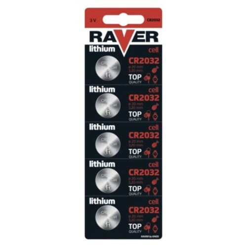 RAVER Lítium gombelem CR2032 5db/bliszter, 3V, B7332