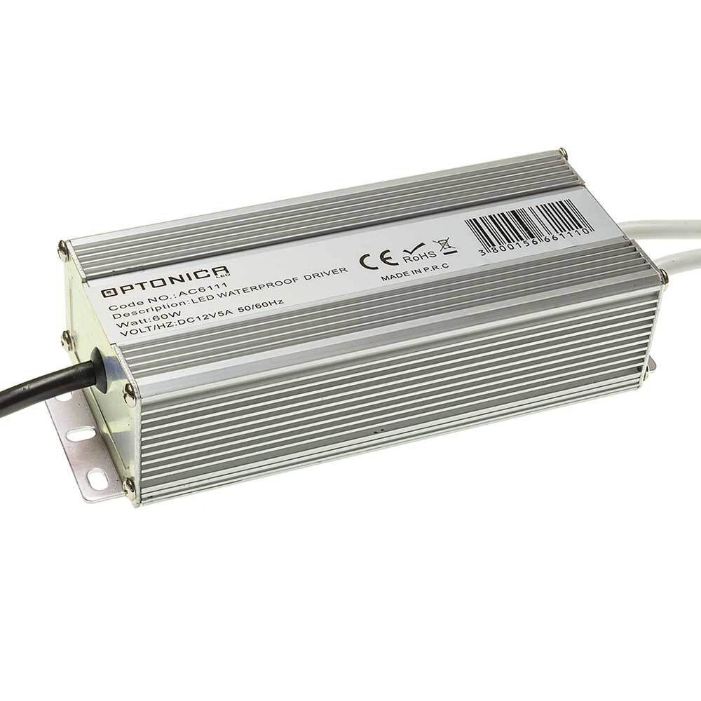 LED szalag tápegység fém vízálló, 60W, IP67, Optonica, 6111