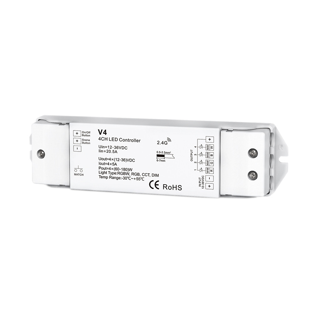 LED RGB/RGBW vezérlő 4 csatornás 4 * 5a v4 állandó feszültség, fehér, Optonica, 6342