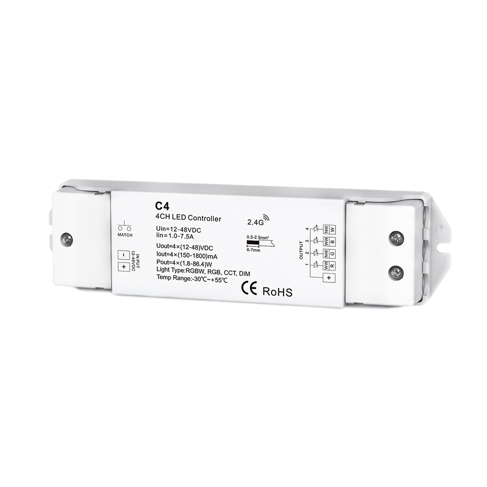 LED RGB/RGBW vezérlő 4 csatornás 4*300ma c4 állandó áramerősséggel, fehér, Optonica, 6343