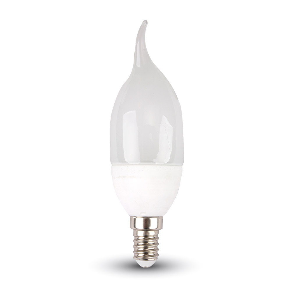 LED izzó gyertya alakú E14, 4w, 4000K, természetes fehér, 320lm, 200°, fehér, CRI>80, V-TAC, 4156