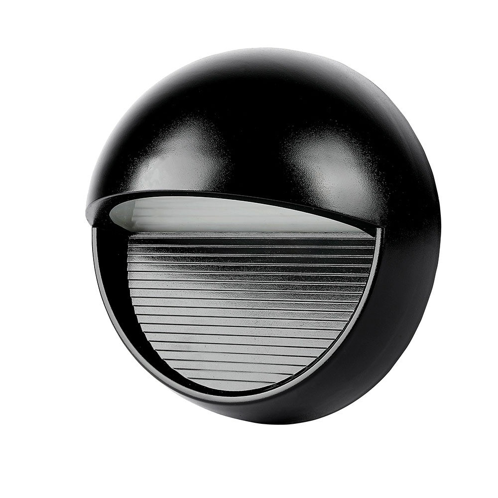 LED fali lámpa lépcsővilágító kerek, 3w, 4000K, természetes fehér, 210lm, 90°, fekete, CRI>80, IP65, V-TAC, 1405