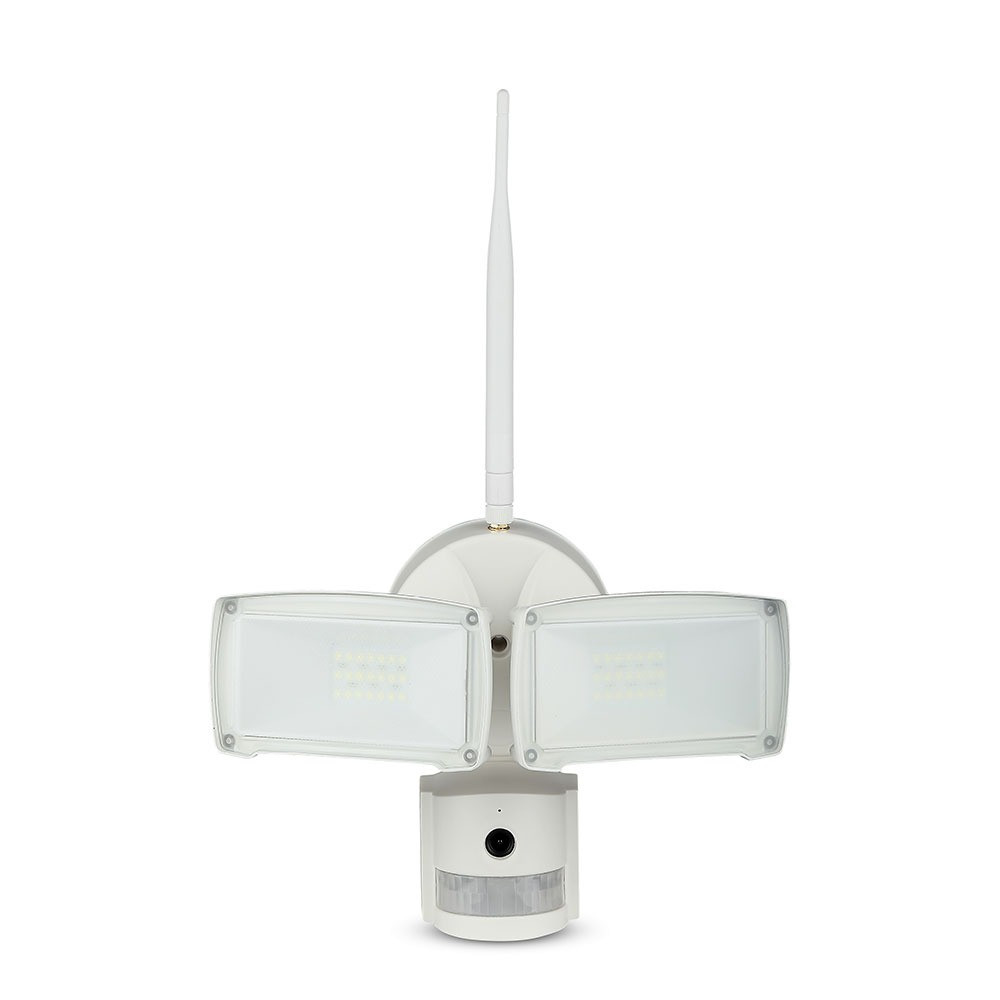 SMART LED reflektor WIFI szenzoros kamerával, 18w, 6000K, hideg fehér, 600lm, 180°, fehér, CRI>70, V-TAC, 5745