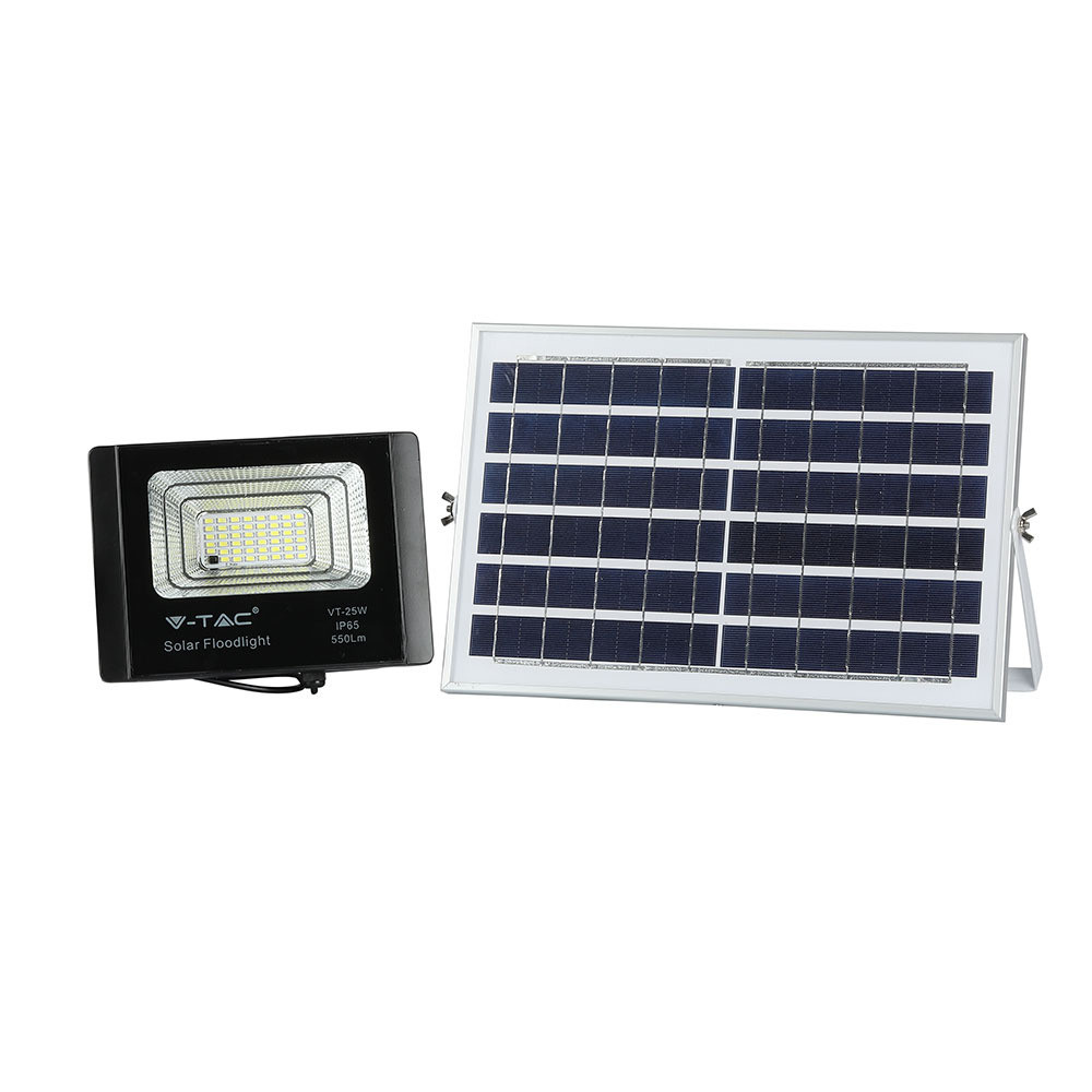 Napelemes LED reflektor, 6400K, hideg fehér, 550lm, fekete, IP65, V-TAC, 94006
