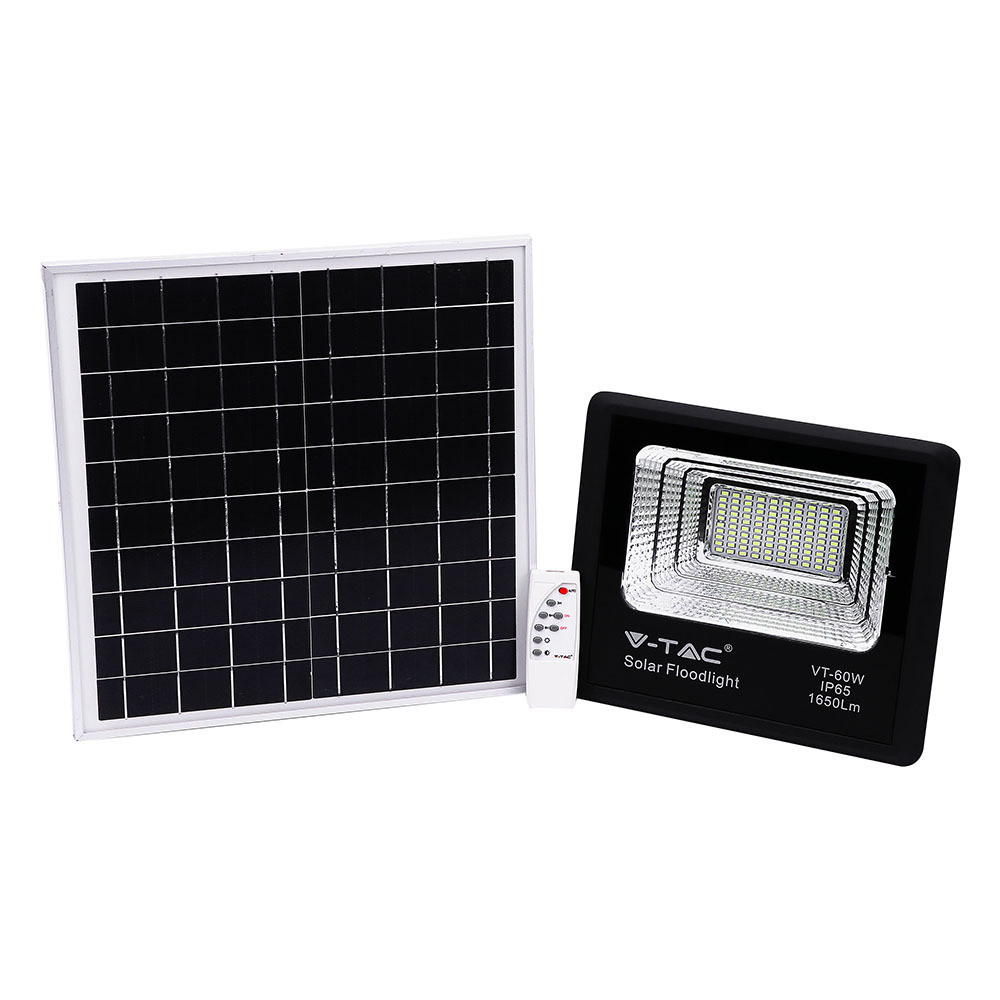 Napelemes LED reflektor, 6400K, hideg fehér, 1650lm, fekete, IP65, V-TAC, 94010