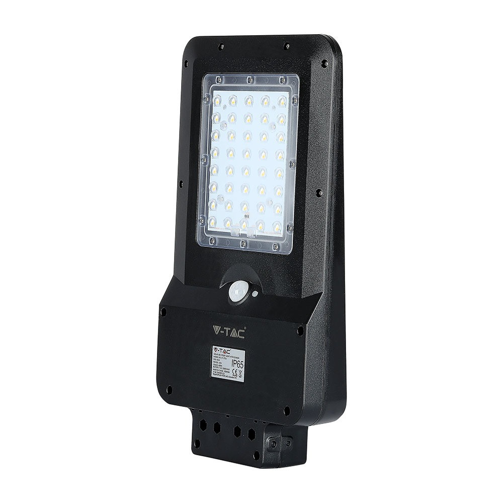 Szolár LED utcai lámpa, 15w, 4000K, természetes fehér, 1600lm, 140°x70°, fekete, IP65, V-TAC, 8549