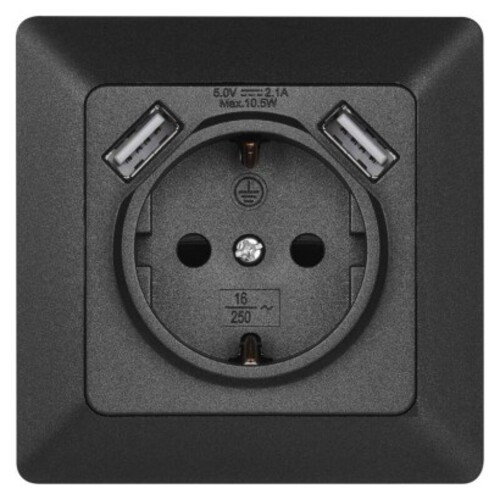 EMOS Aljzat USB csatlakozóval, SCHUKO antracit, 250V, anthracite, IP20, A6000.3