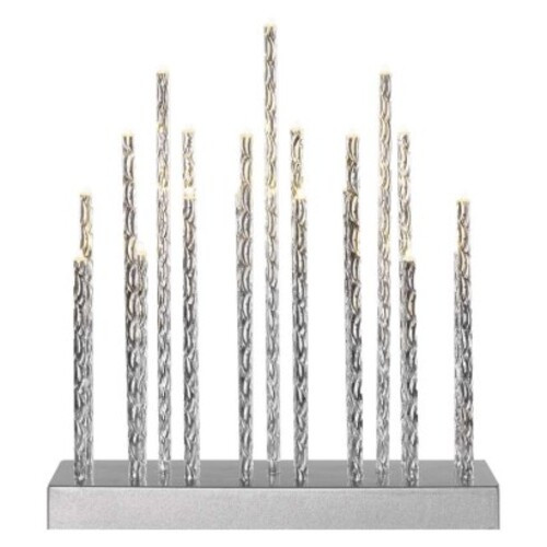 LED gyertyatartó, ezüst, 28,5 cm, 3x AA, beltéri, meleg fehér, időzítő, IP20, EMOS, DCAW02