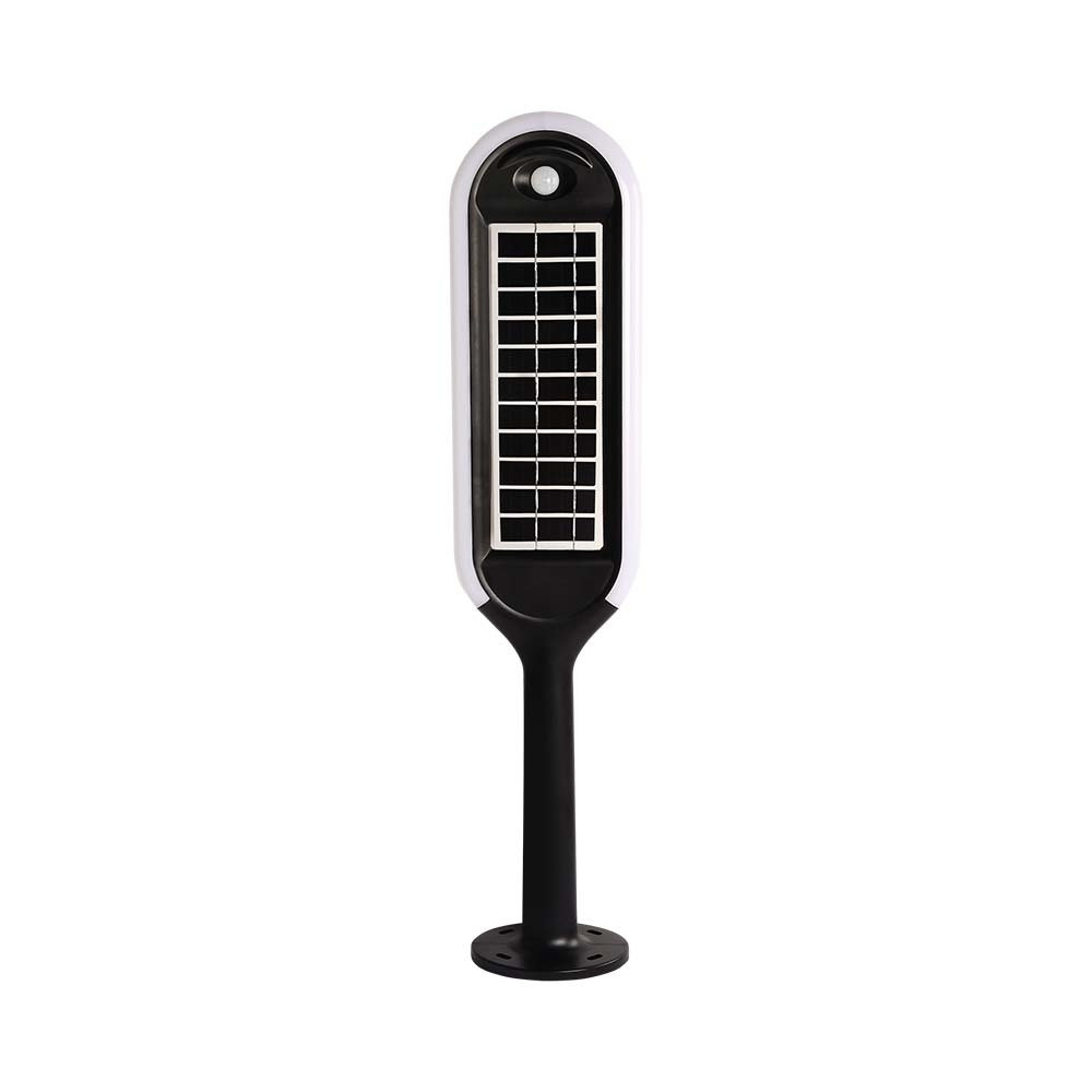 Szolár LED állólámpa mozgásérzékelővel, 5w, 3000K, meleg fehér, 400lm, 120°, fehér, fekete, CRI>80, IP65, V-TAC, 6666