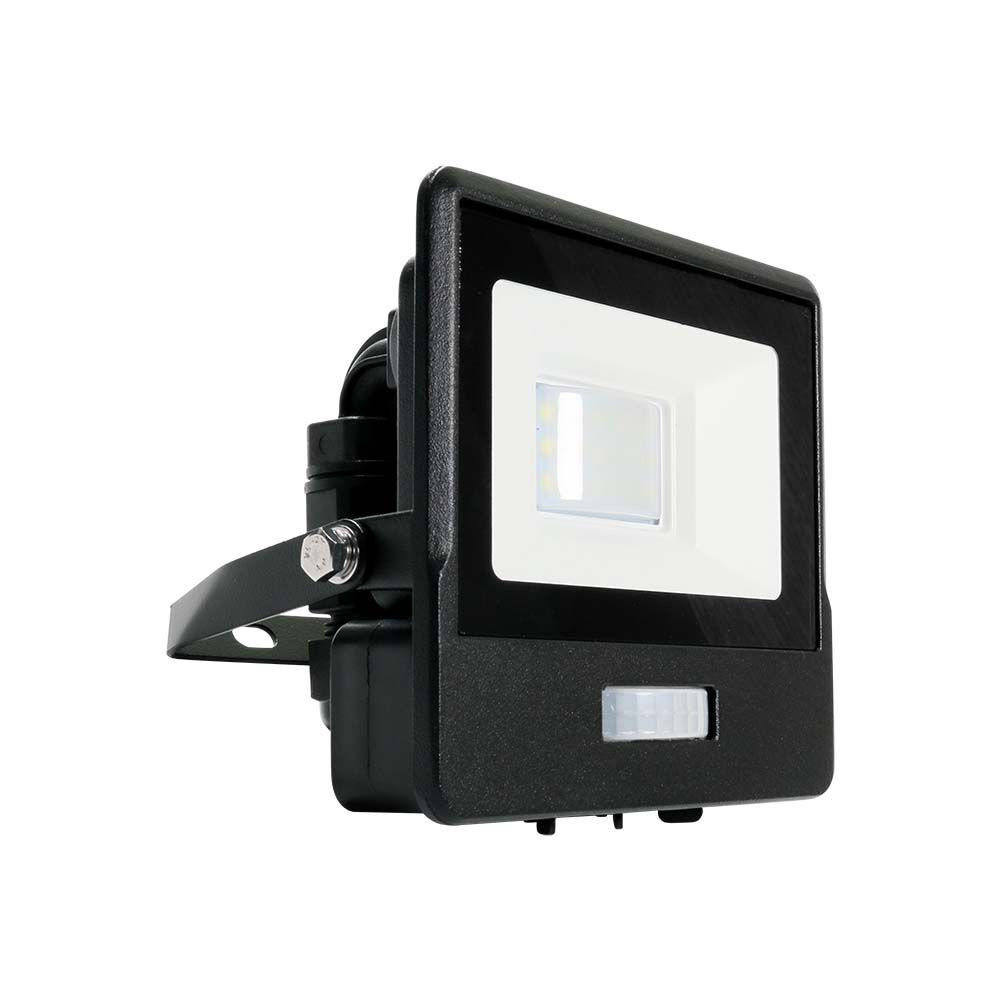 LED reflektor PIR érzékelős PRO, 10w, 3000K, meleg fehér, 735lm, 100°, fekete, CRI>80, IP65, V-TAC, 20256