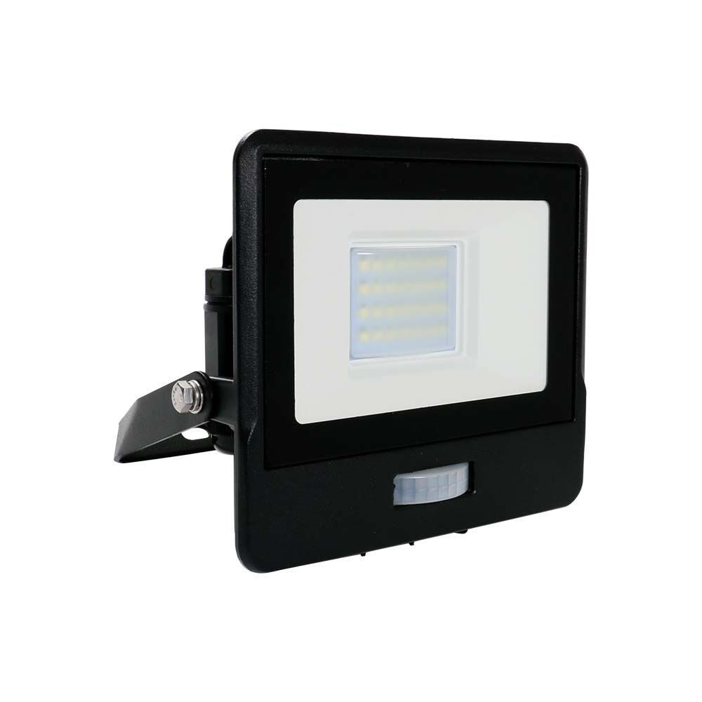 LED reflektor PIR érzékelős PRO, 20w, 3000K, meleg fehér, 1510lm, 100°, fekete, CRI>80, IP65, V-TAC, 20259