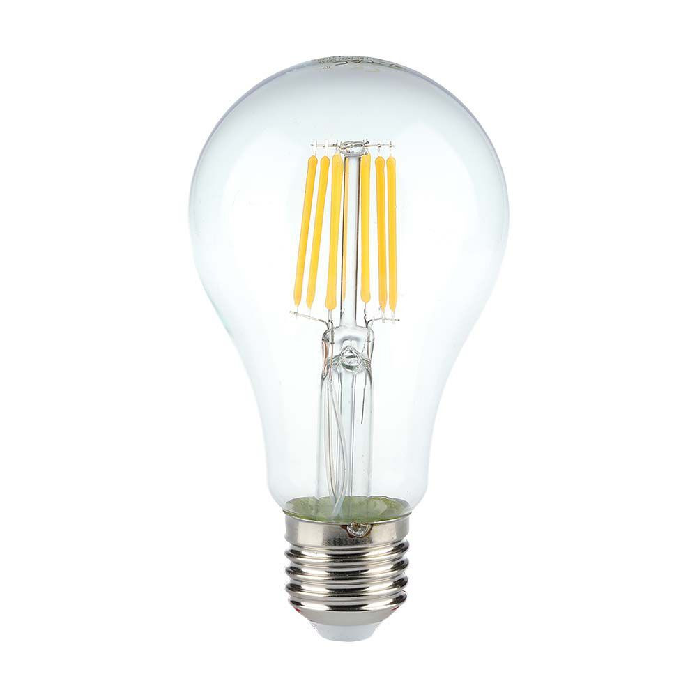 LED izzó átlátszó filament E27, 10w, 4000K, természetes fehér, 1055lm, 300°, CRI>80, V-TAC, 214411