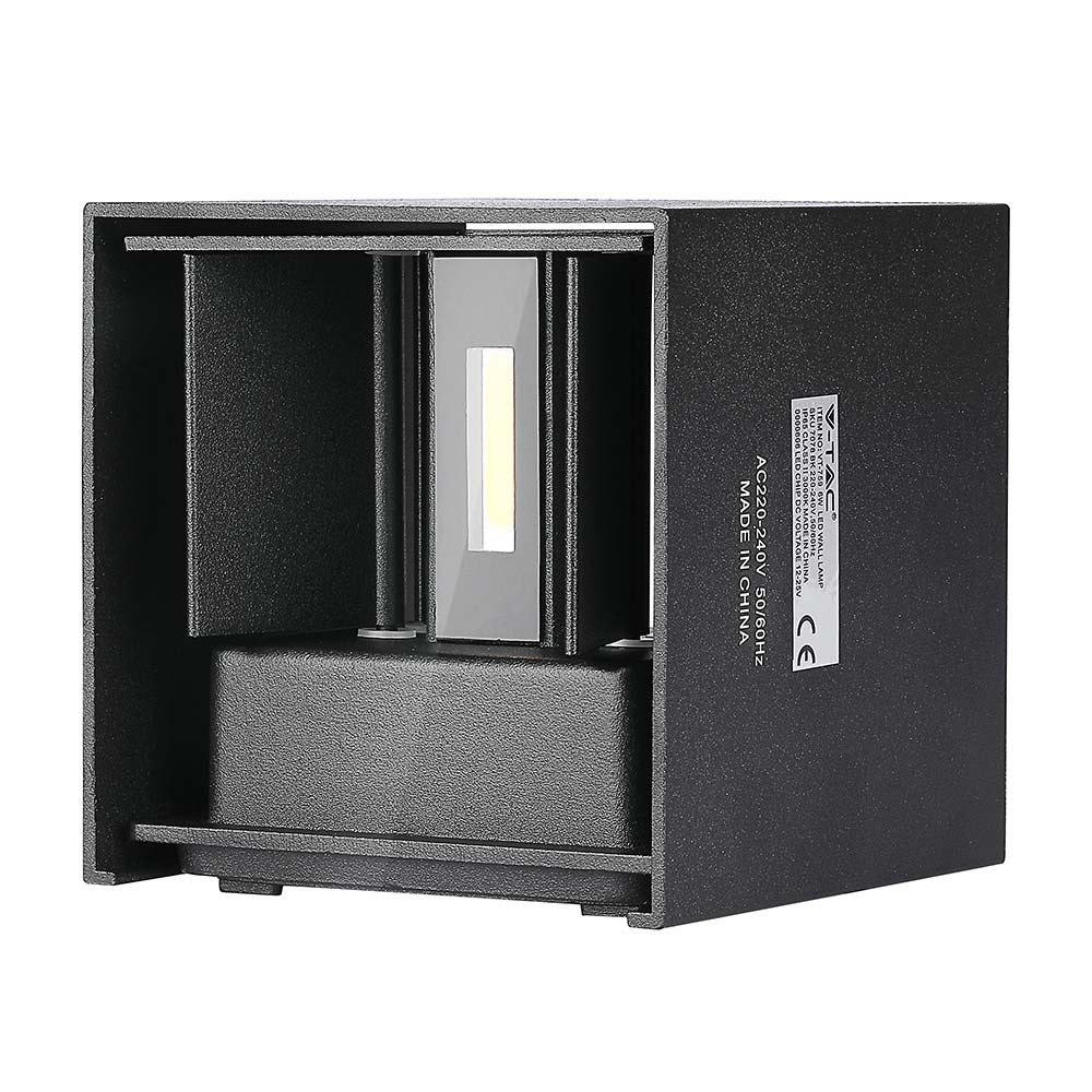 LED fali lámpa kétirányú négyzet alakú Bridgelux, 5w, 4000K, természetes fehér, 700lm, 120°, fekete, CRI>80, IP65, V-TAC, 217087
