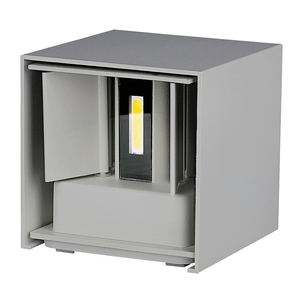 LED fali lámpa kétirányú négyzet alakú Bridgelux, 5w, 4000K, természetes fehér, 700lm, 120°, szürke, CRI>80, IP65, V-TAC, 217089