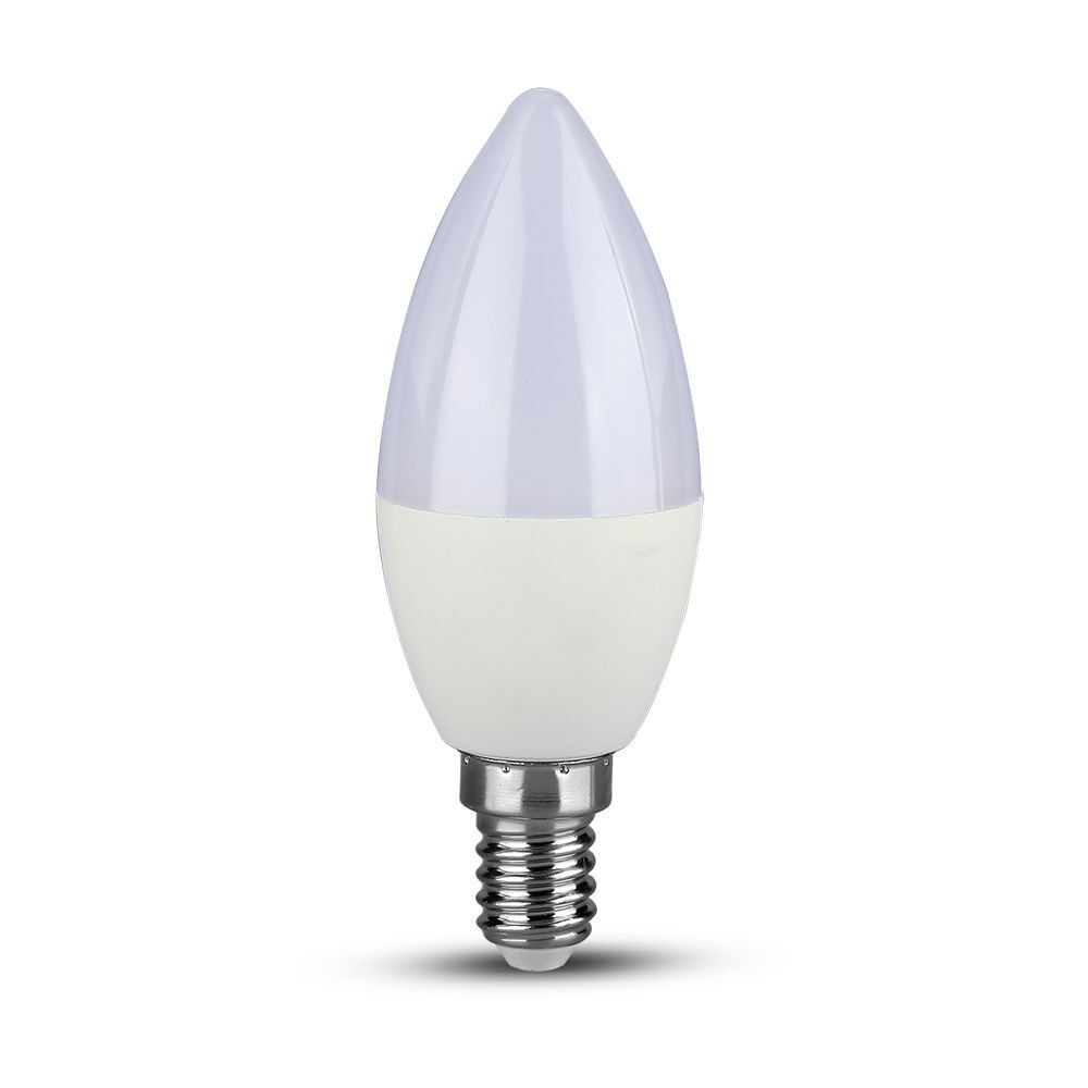LED izzó gyertya alakú E14, 4,5w, 6500K, hideg fehér, 470lm, 180°, fehér, CRI>80, V-TAC, 2142411