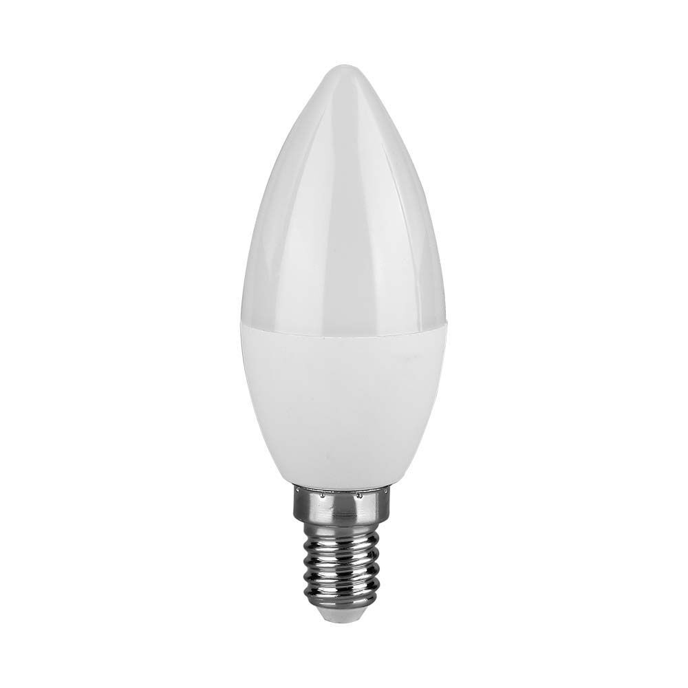 LED izzó gyertya alakú E14, 4,5w, 4000K, természetes fehér, 470lm, 180°, fehér, CRI>80, V-TAC, 2142581