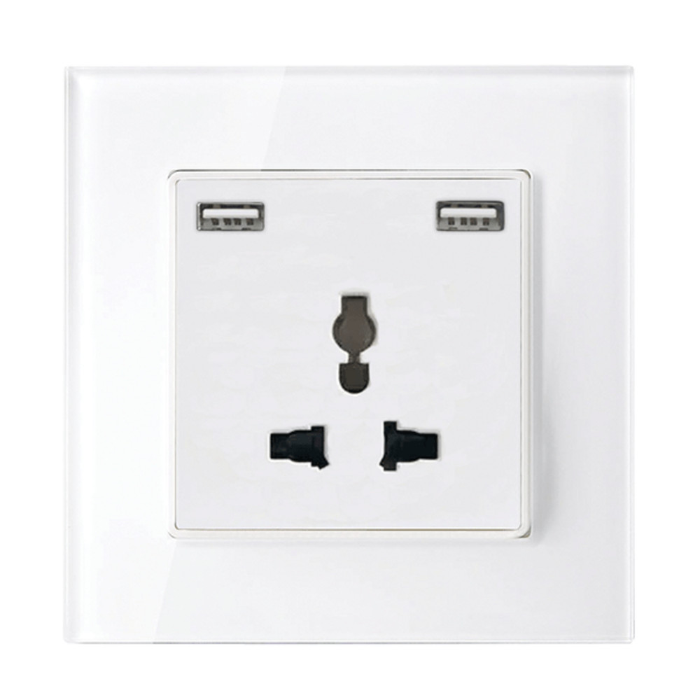 MULTI-FUNCT. SOCKET 16A WITH 2XUSB GLASS FRAME WH