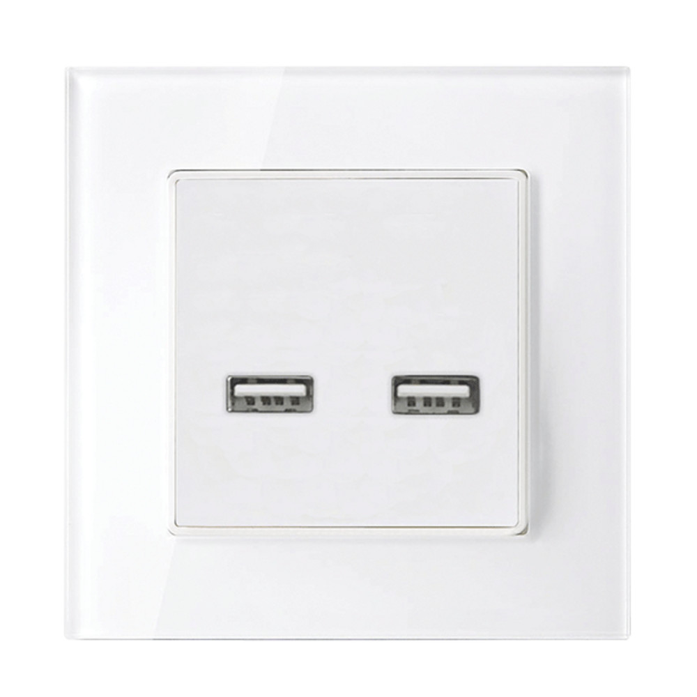 DOUBLE USB SOCKET GLASS FRAME WHITE