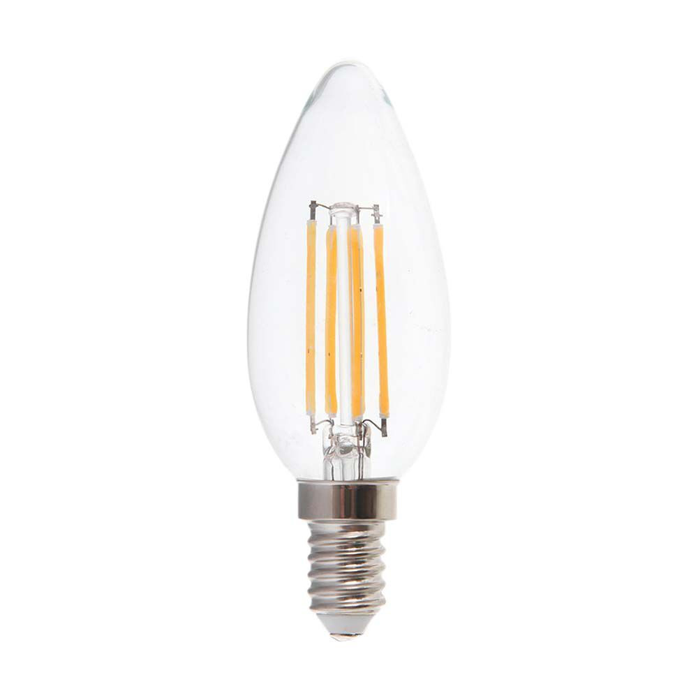 LED izzó átlátszó filament gyertya alakú E14, 6w, 6500K, hideg fehér, 600lm, 300°, CRI>80, V-TAC, 217425