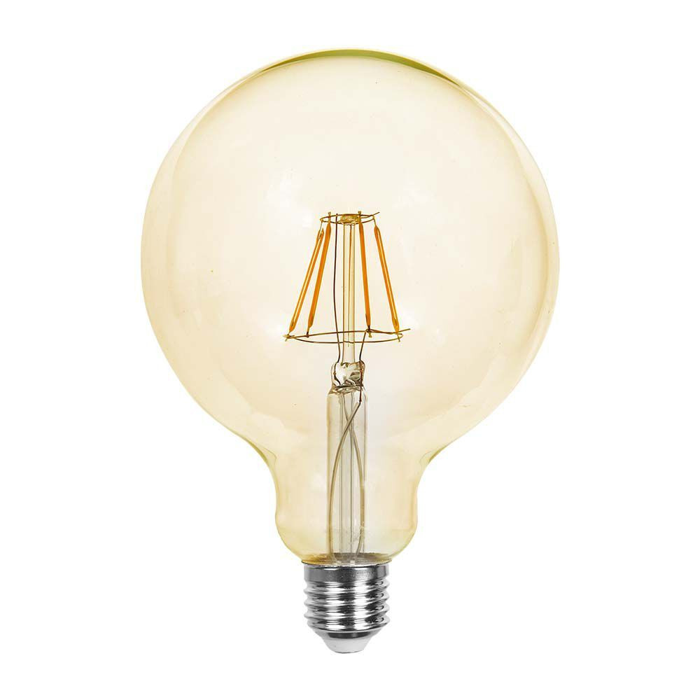 LED izzó gömb alakú E27, 6w, 2200K, meleg fehér, 550lm, 300°, borostyán, CRI>80, V-TAC, 214473