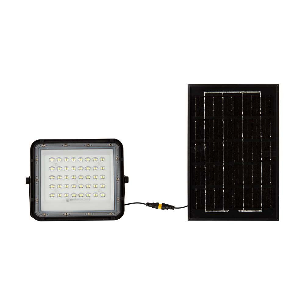 Napelemes LED reflektor távirányítóval, 6400K, hideg fehér, 400lm, 120°, fekete, IP65, V-TAC, 7821