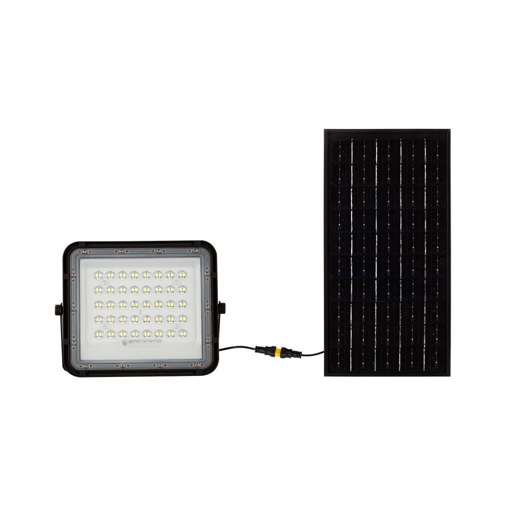 Napelemes LED reflektor távirányítóval, 4000K, természetes fehér, 800lm, 120°, fekete, IP65, V-TAC, 7824