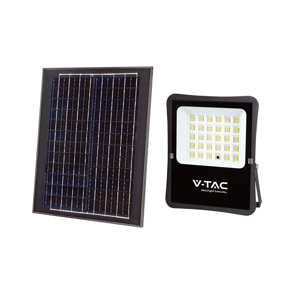 Napelemes LED reflektor, 4000K, természetes fehér, 2400lm, 100°, fekete, IP65, V-TAC, 6971