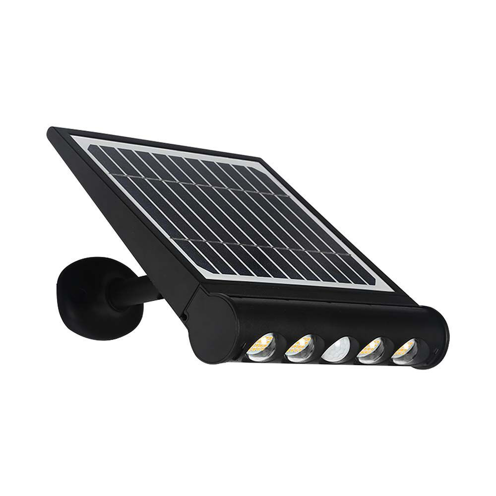 Szolár LED fali lámpa mozgásérzékelővel, 3000K, meleg fehér, 950lm, 120°, fekete, CRI>80, IP65, V-TAC, 6844
