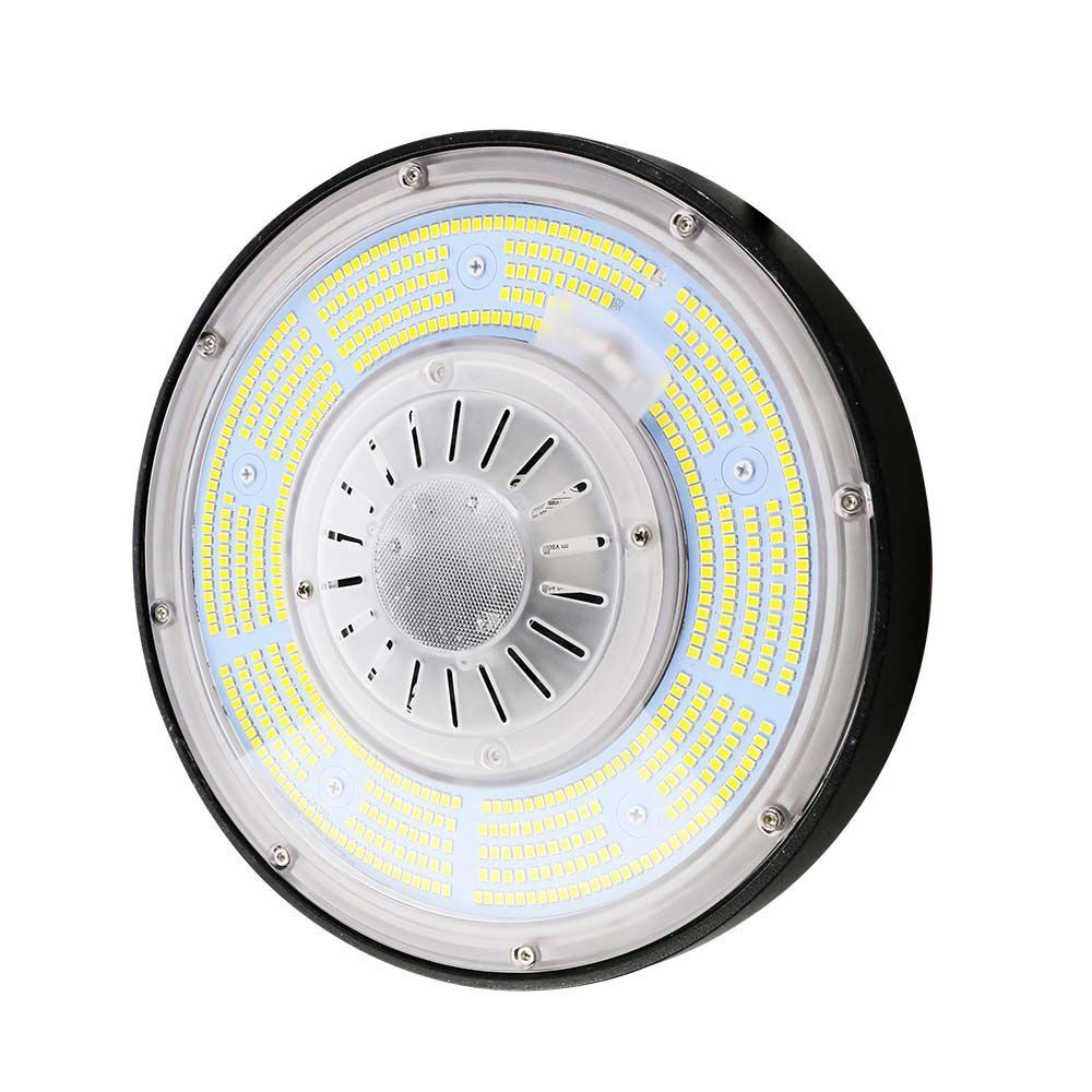 LED csarnokvilágító UFO 100°, 200w, 4000K, természetes fehér, 37000lm, 360°, fekete, CRI>70, dimmelhető, IP65, V-TAC, 7656