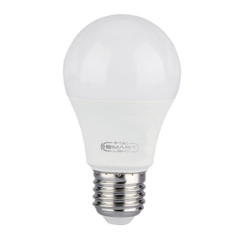 SMART LED izzó, 11w, RGB+CCT, 1055lm, E27, 200°, fehér, CRI>80, dimmelhető, V-TAC, 212752